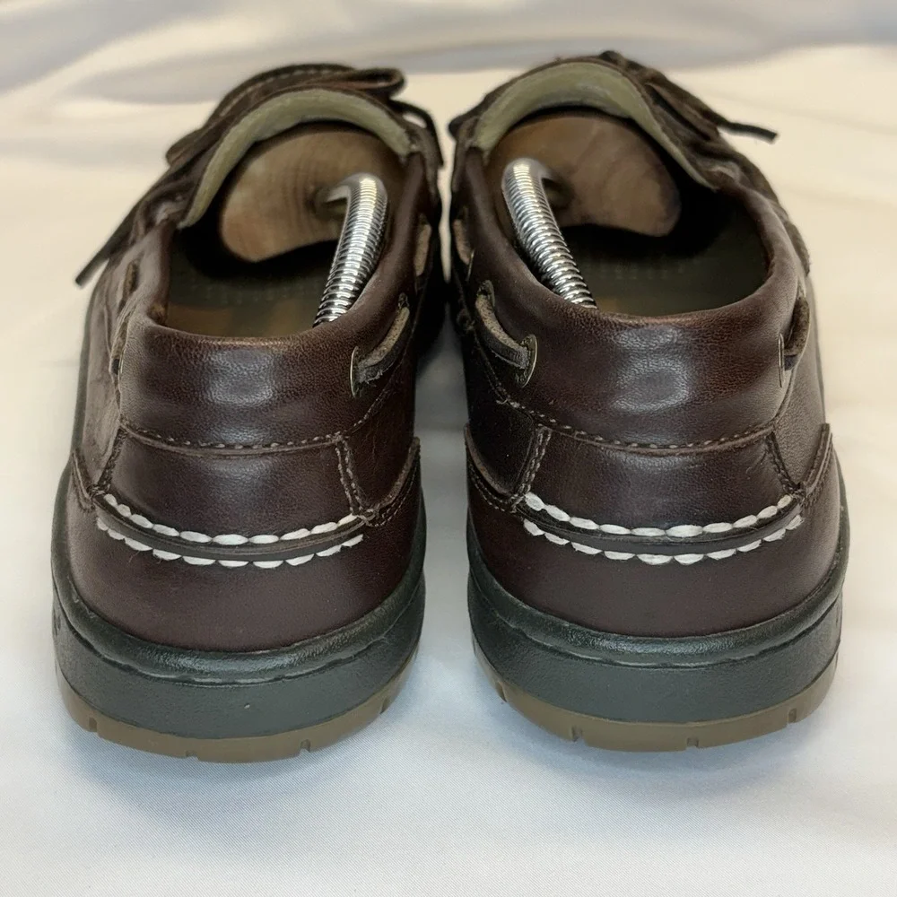 LL BEAN Camp Moc Loafers Boat Slip On Shoes Sz 9.5 Wide Brown Leather Dock Sider